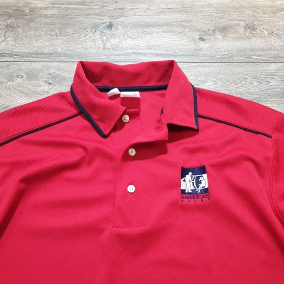 American Valet Mens Large Polo Short Sleeve Shirt Uniform Costume Red Black Work - Picture 4 of 9